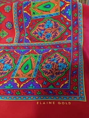 Elaine Gold Red Floral Paisley Silk Scarf